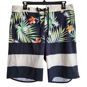 Vans Board Shorts Men's Size 31 Floral Tropical Palm Stripe Swim Trunks